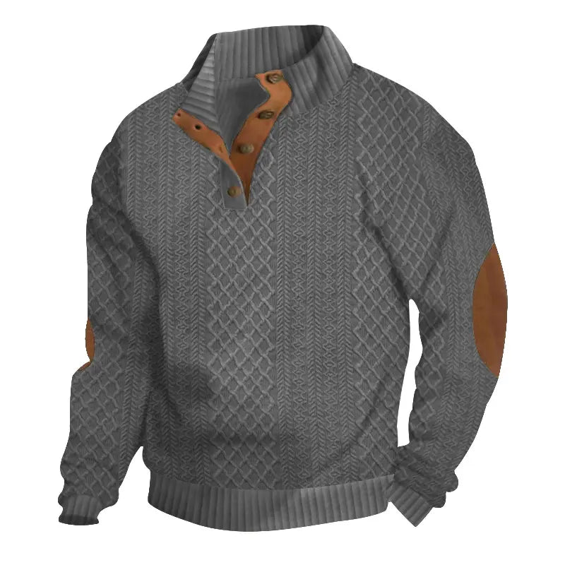 Men's Stand Collar Jacquard Knit Pullover Sweater for Spring & Autumn