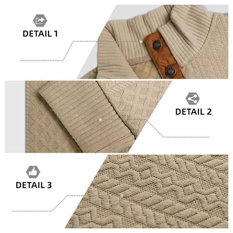 Men's Stand Collar Jacquard Knit Pullover Sweater for Spring & Autumn
