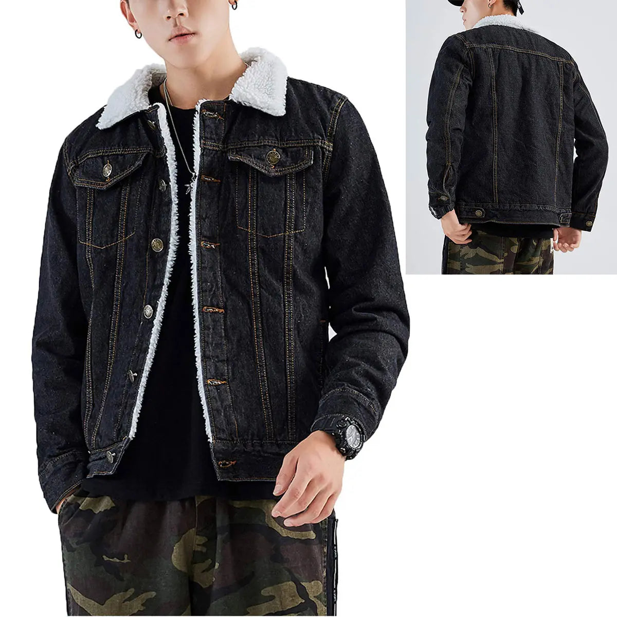 KZZ Men's Fleece Lined Denim Jacket Warm Winter Trucker Jacket