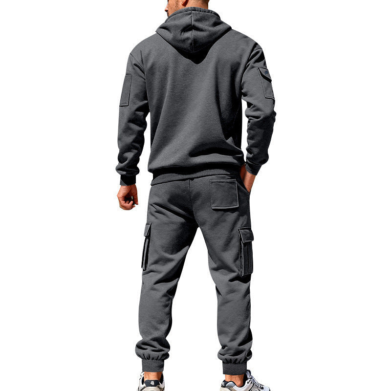 KZZ Men's Winter Fleece-Lined Hoodie & Drawstring Pants Set