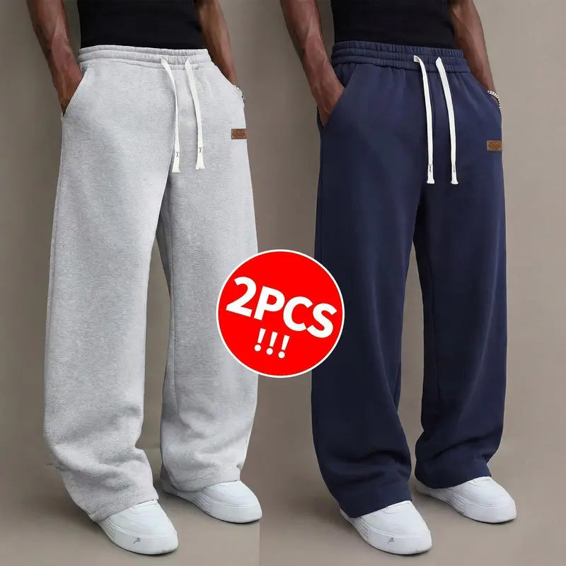 Men's casual pants for autumn, cotton-blendstretch fabric, comfortable athletic-casual longpants with a loose straight fit; suitable foreveryday wear and commuting; versatilesweatpants with drawstring; simple men'scasual pants.