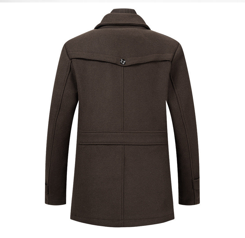 KZZ Men's Solid Color Button Front 2-IN-1 Lapel Overcoat