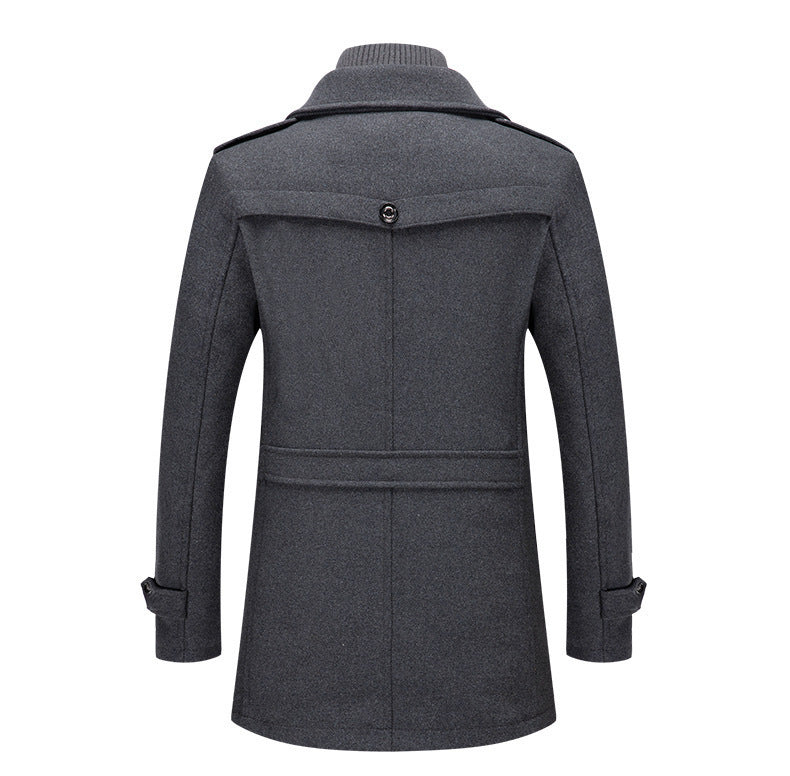 KZZ Men's Solid Color Button Front 2-IN-1 Lapel Overcoat
