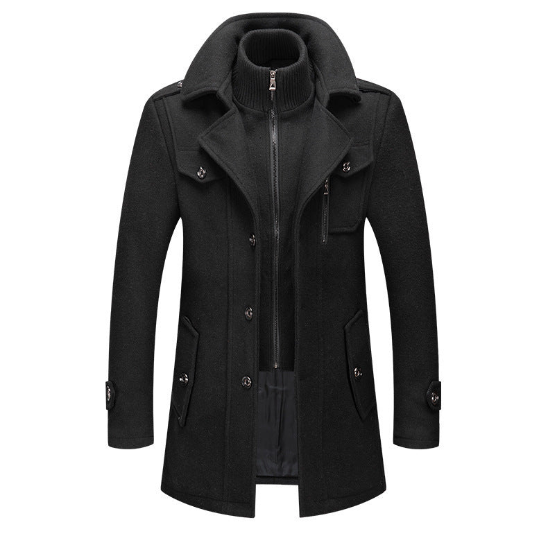 KZZ Men's Solid Color Button Front 2-IN-1 Lapel Overcoat