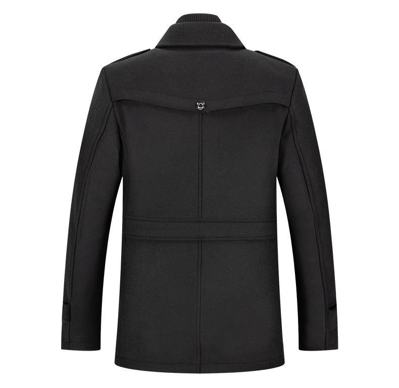 KZZ Men's Solid Color Button Front 2-IN-1 Lapel Overcoat