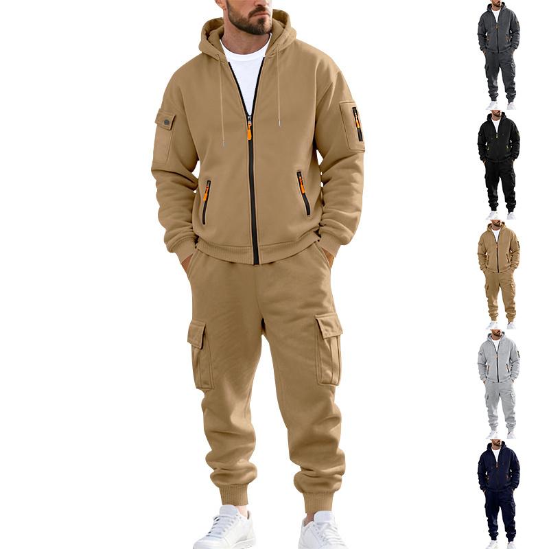 KZZ Men's Winter Fleece-Lined Hoodie & Drawstring Pants Set