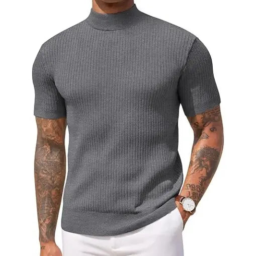 COOFANDY Men's Mock Turtleneck Sweater Short Sleeve Casual Basic Tops - Polyester, Fitted, Multiple Colors