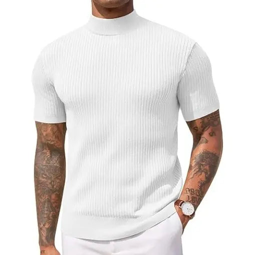 COOFANDY Men's Mock Turtleneck Sweater Short Sleeve Casual Basic Tops - Polyester, Fitted, Multiple Colors