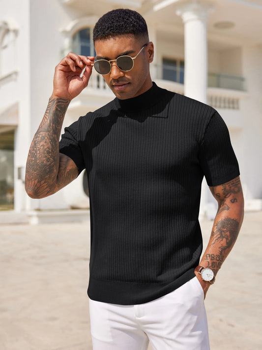 COOFANDY Men's Mock Turtleneck Sweater Short Sleeve Casual Basic Tops - Polyester, Fitted, Multiple Colors