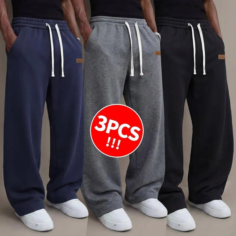 Men's casual pants for autumn, cotton-blendstretch fabric, comfortable athletic-casual longpants with a loose straight fit; suitable foreveryday wear and commuting; versatilesweatpants with drawstring; simple men'scasual pants.