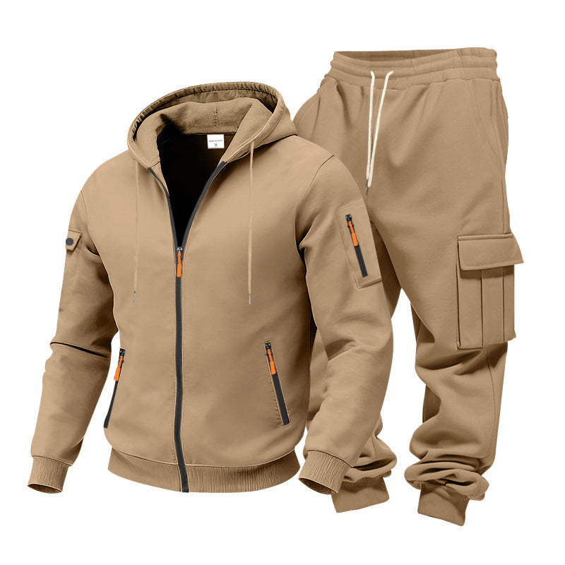 KZZ Men's Winter Fleece-Lined Hoodie & Drawstring Pants Set