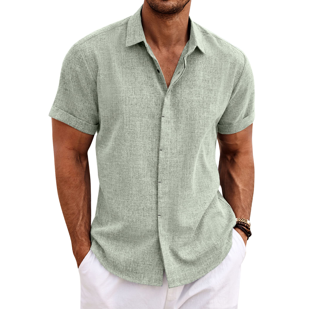 Men's Linen Short Sleeve Button Down Shirt