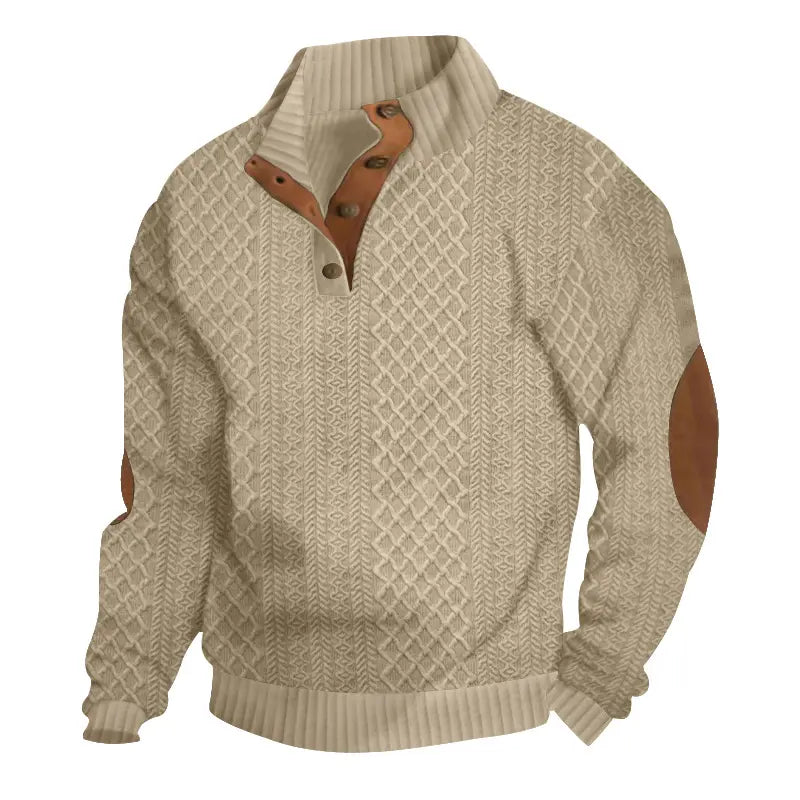 Men's Stand Collar Jacquard Knit Pullover Sweater for Spring & Autumn