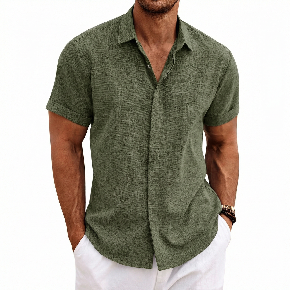 Men's Linen Short Sleeve Button Down Shirt