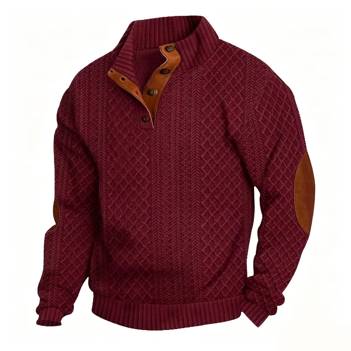 Men's Stand Collar Jacquard Knit Pullover Sweater for Spring & Autumn