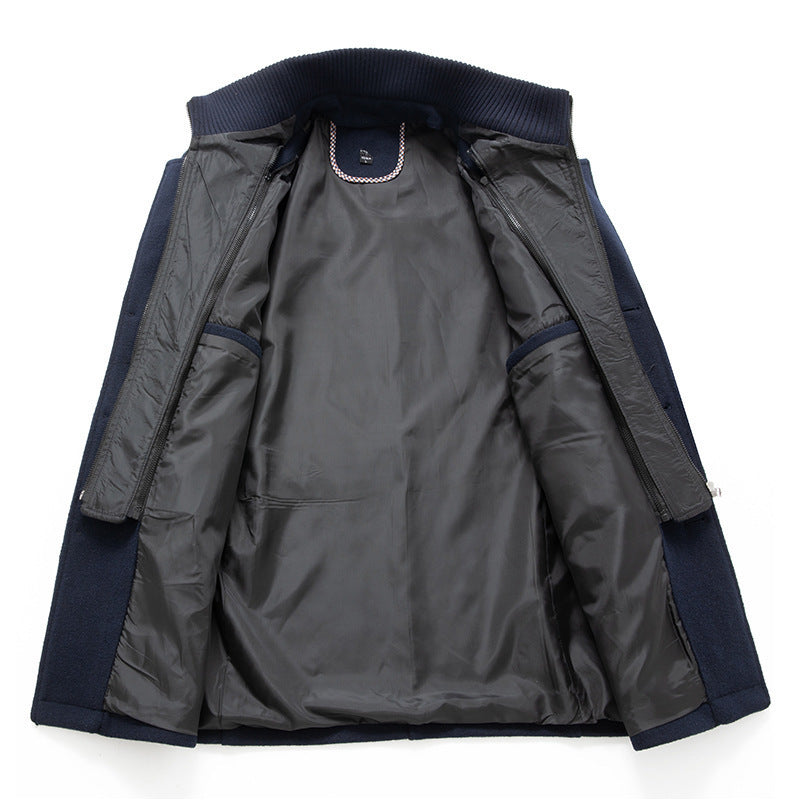 KZZ Men's Solid Color Button Front 2-IN-1 Lapel Overcoat