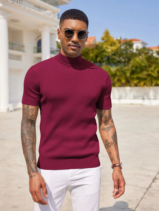 COOFANDY Men's Mock Turtleneck Sweater Short Sleeve Casual Basic Tops - Polyester, Fitted, Multiple Colors