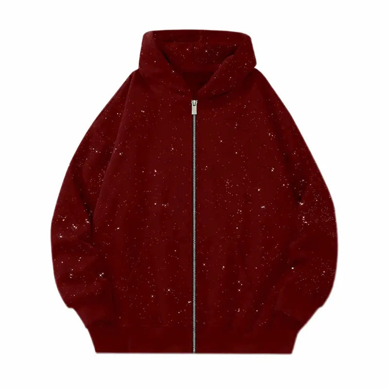 Men's Sequined Hooded Zipper Sweatshirt with Pockets - Casual Streetwear