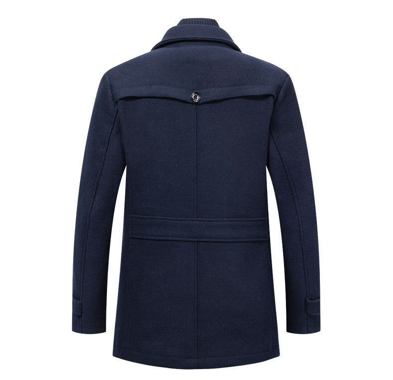 KZZ Men's Solid Color Button Front 2-IN-1 Lapel Overcoat