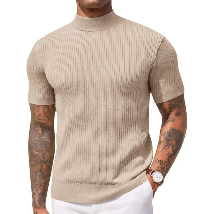 COOFANDY Men's Mock Turtleneck Sweater Short Sleeve Casual Basic Tops - Polyester, Fitted, Multiple Colors