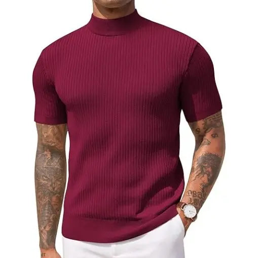 COOFANDY Men's Mock Turtleneck Sweater Short Sleeve Casual Basic Tops - Polyester, Fitted, Multiple Colors