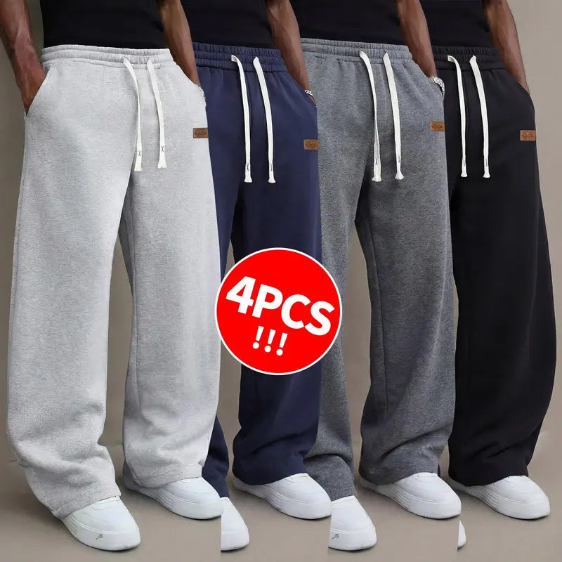Men's casual pants for autumn, cotton-blendstretch fabric, comfortable athletic-casual longpants with a loose straight fit; suitable foreveryday wear and commuting; versatilesweatpants with drawstring; simple men'scasual pants.