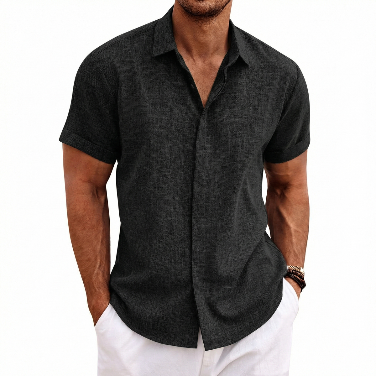 Men's Linen Short Sleeve Button Down Shirt