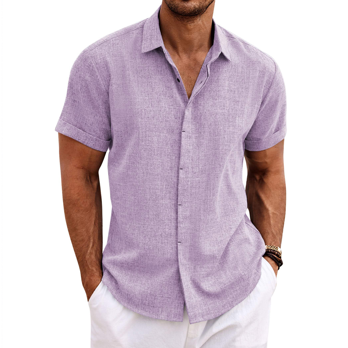 Men's Linen Short Sleeve Button Down Shirt