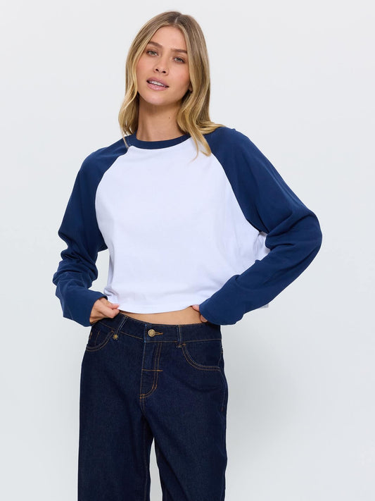 Hot Shot Long Sleeve Crop Baseball Tee - Heritage Navy