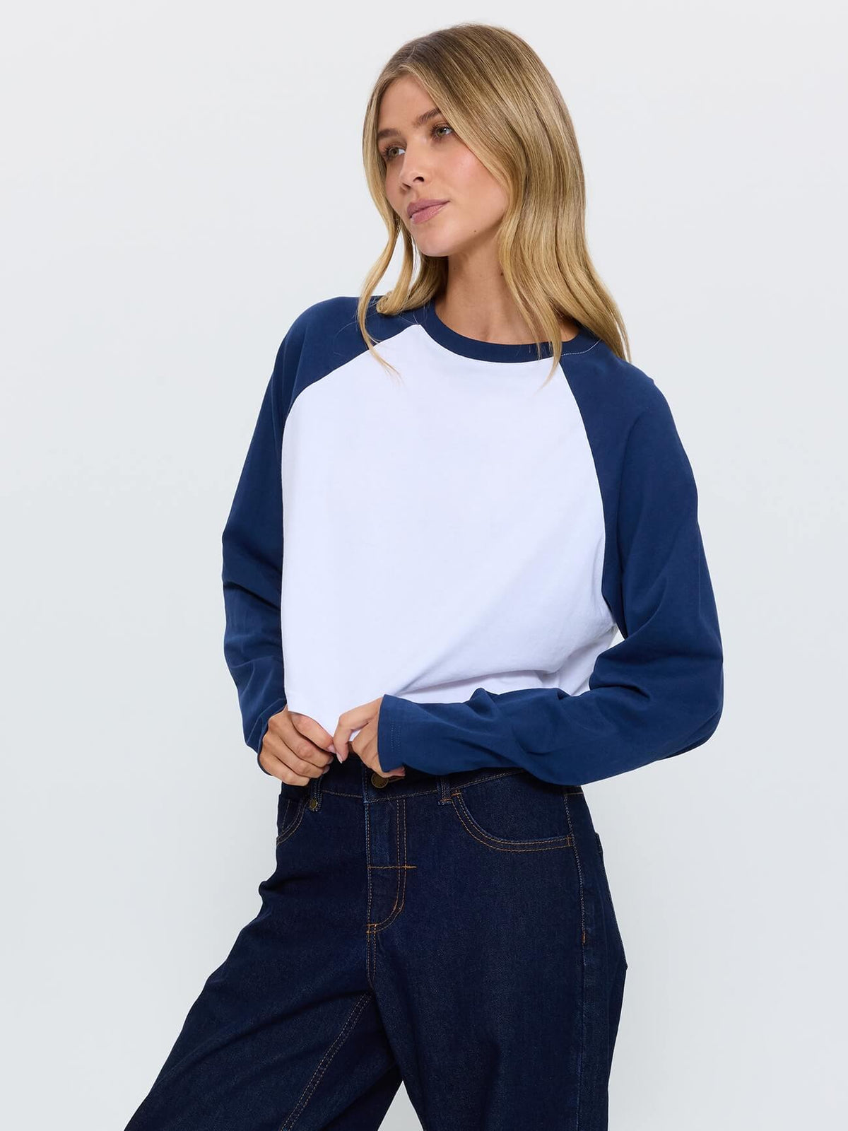 Hot Shot Long Sleeve Crop Baseball Tee - Heritage Navy