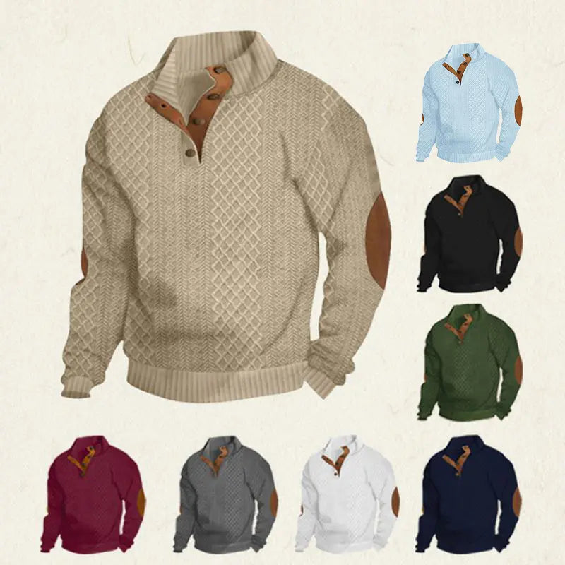 Men's Stand Collar Jacquard Knit Pullover Sweater for Spring & Autumn