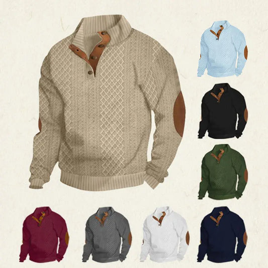 Men's Stand Collar Jacquard Knit Pullover Sweater for Spring & Autumn