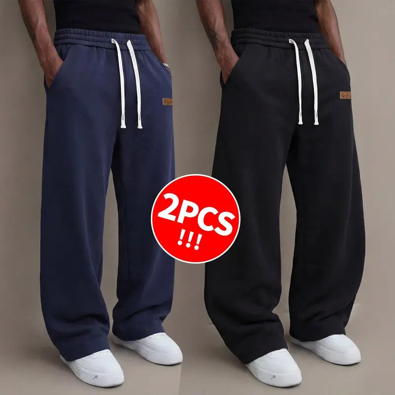 Men's casual pants for autumn, cotton-blendstretch fabric, comfortable athletic-casual longpants with a loose straight fit; suitable foreveryday wear and commuting; versatilesweatpants with drawstring; simple men'scasual pants.