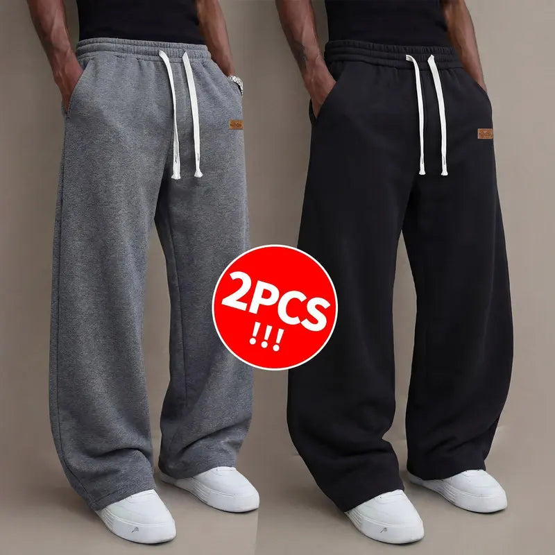 Men's casual pants for autumn, cotton-blendstretch fabric, comfortable athletic-casual longpants with a loose straight fit; suitable foreveryday wear and commuting; versatilesweatpants with drawstring; simple men'scasual pants.