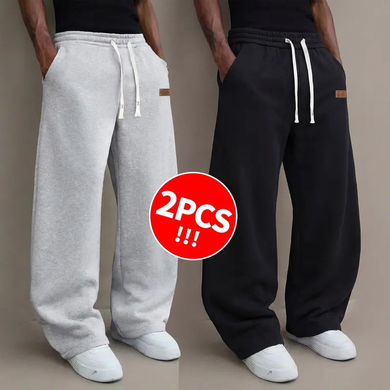 Men's casual pants for autumn, cotton-blendstretch fabric, comfortable athletic-casual longpants with a loose straight fit; suitable foreveryday wear and commuting; versatilesweatpants with drawstring; simple men'scasual pants.