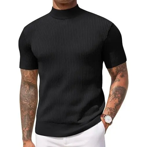 COOFANDY Men's Mock Turtleneck Sweater Short Sleeve Casual Basic Tops - Polyester, Fitted, Multiple Colors