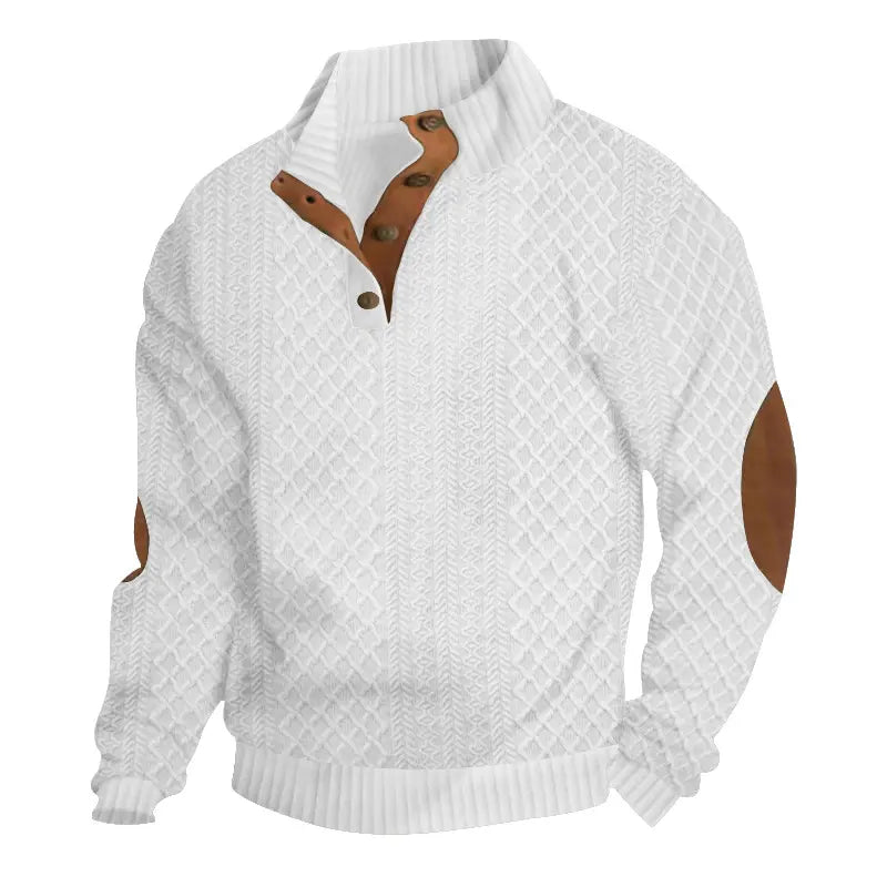 Men's Stand Collar Jacquard Knit Pullover Sweater for Spring & Autumn
