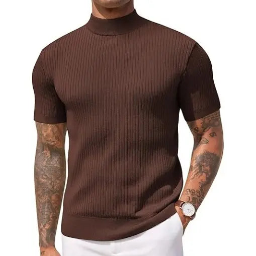 COOFANDY Men's Mock Turtleneck Sweater Short Sleeve Casual Basic Tops - Polyester, Fitted, Multiple Colors