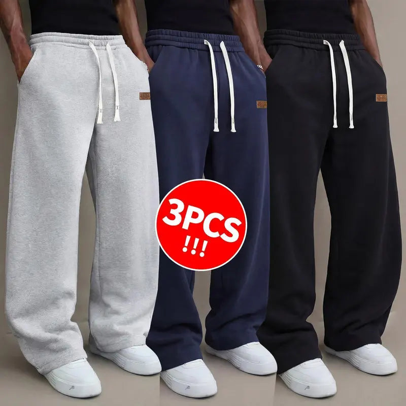 Men's casual pants for autumn, cotton-blendstretch fabric, comfortable athletic-casual longpants with a loose straight fit; suitable foreveryday wear and commuting; versatilesweatpants with drawstring; simple men'scasual pants.