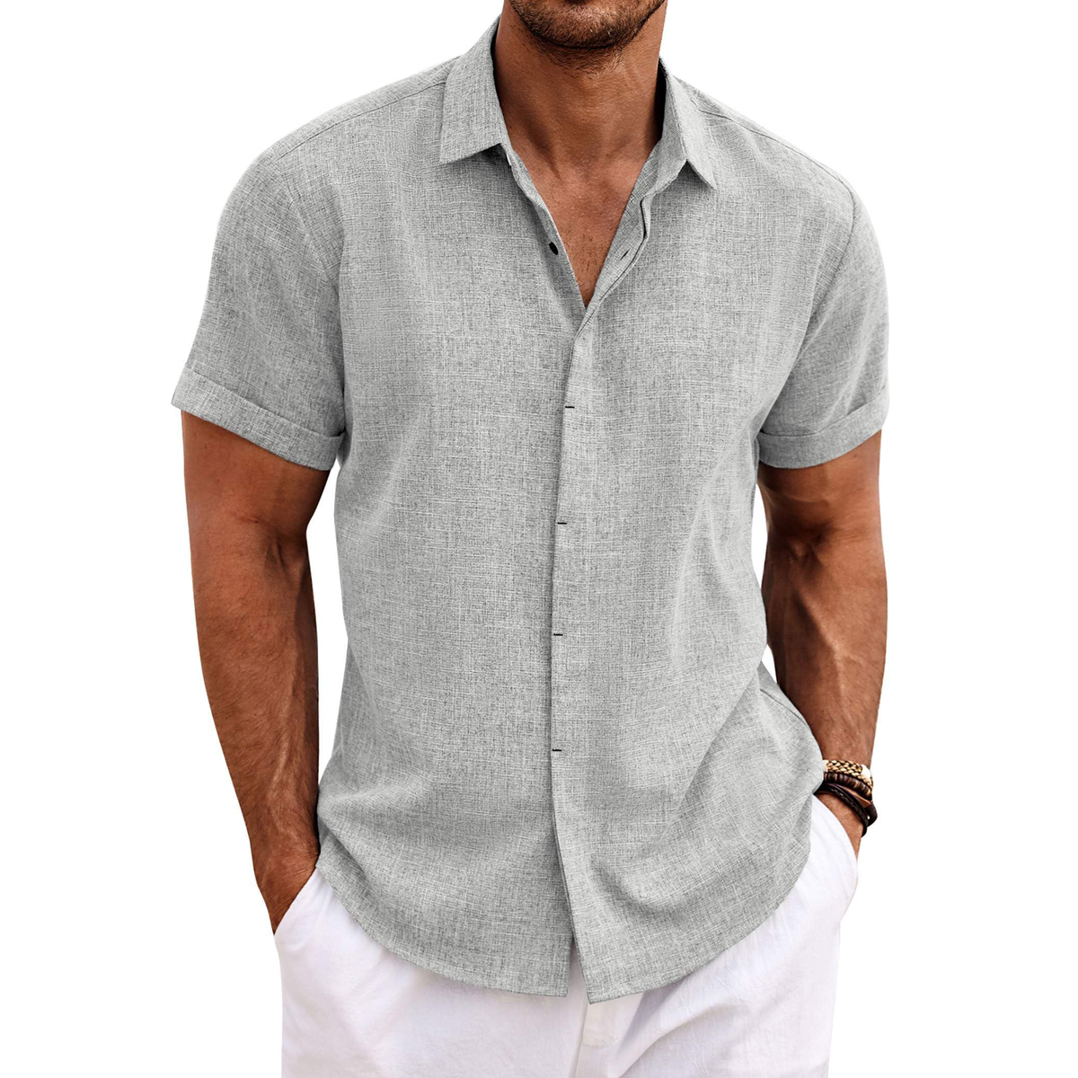 Men's Linen Short Sleeve Button Down Shirt