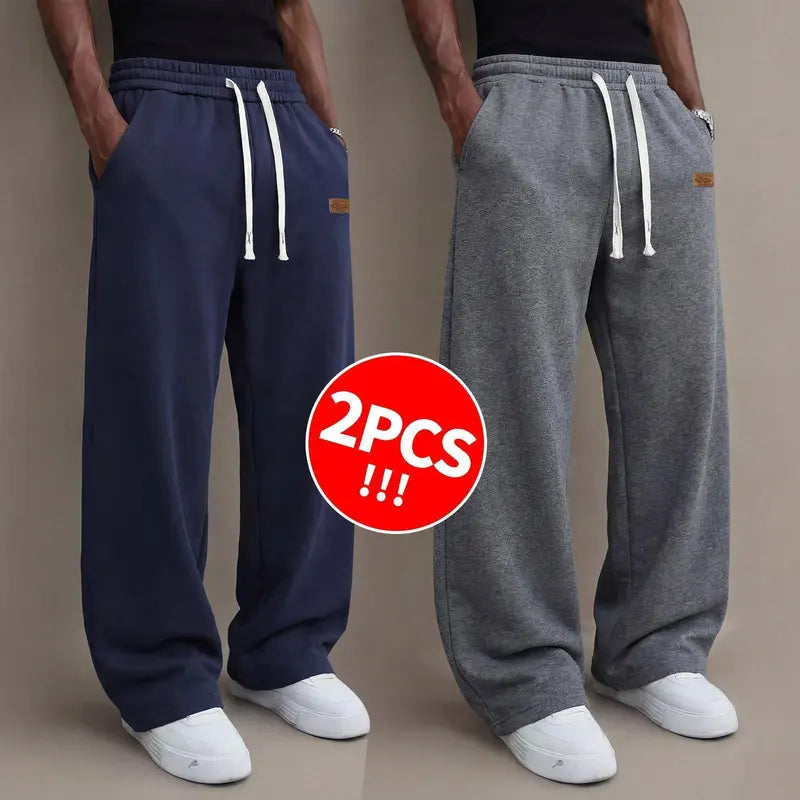 Men's casual pants for autumn, cotton-blendstretch fabric, comfortable athletic-casual longpants with a loose straight fit; suitable foreveryday wear and commuting; versatilesweatpants with drawstring; simple men'scasual pants.