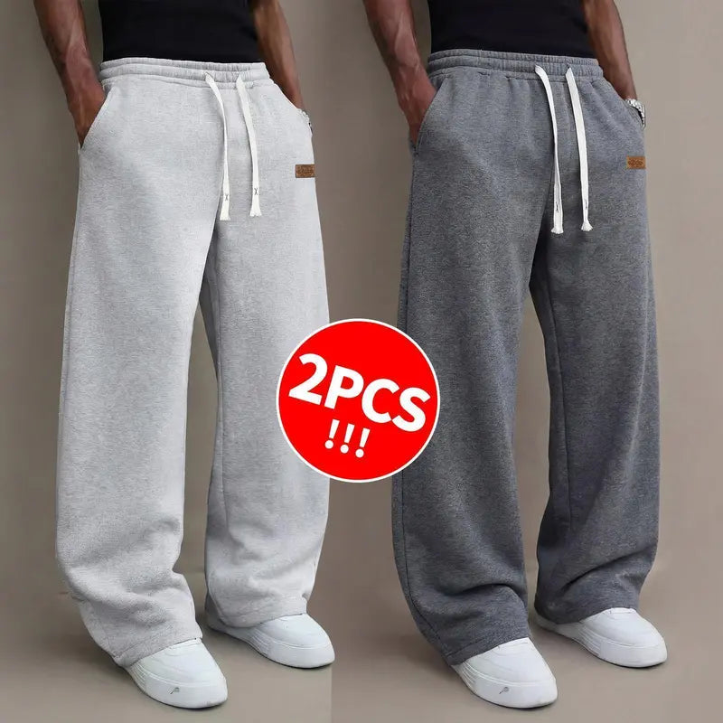 Men's casual pants for autumn, cotton-blendstretch fabric, comfortable athletic-casual longpants with a loose straight fit; suitable foreveryday wear and commuting; versatilesweatpants with drawstring; simple men'scasual pants.